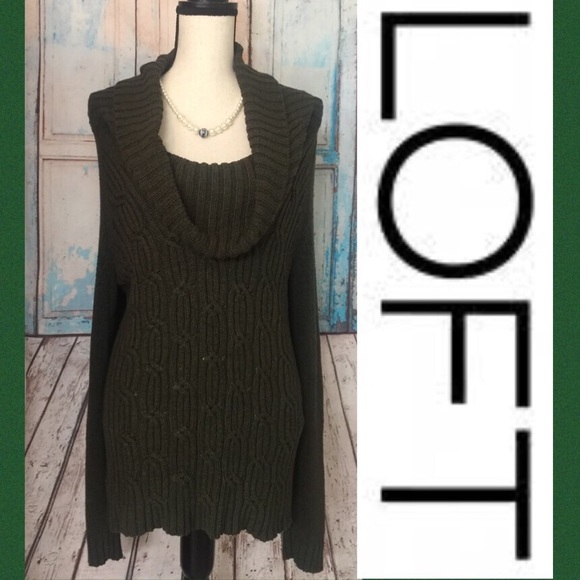 LOFT Sweaters - 💚LOFT Green Cowl Neck Cable Knit Sweater Tunic💚L